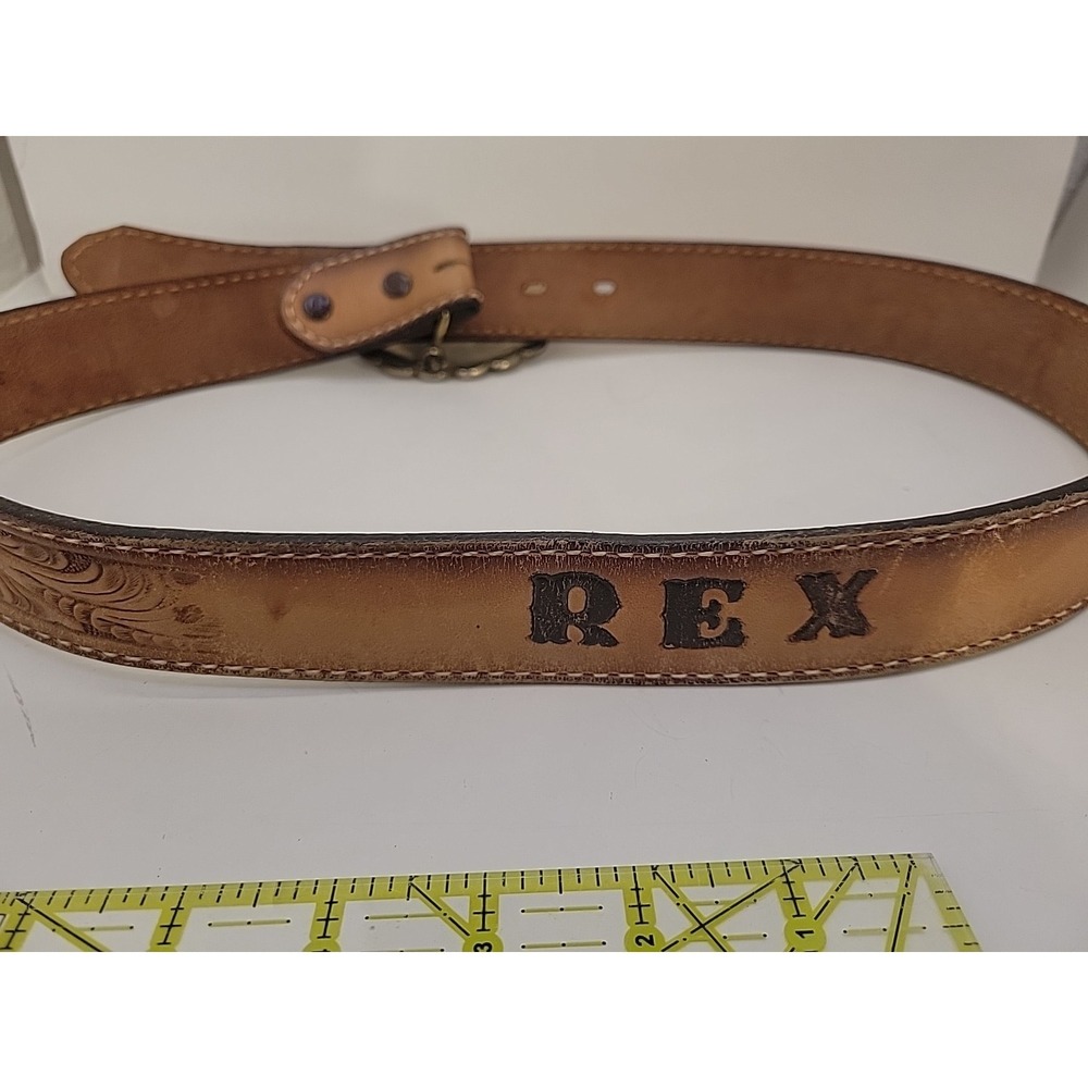 Tony Lama Western Leather Belt Pecos Wilderness Buckle USA Tooled 34 REX - Picture 4 of 7